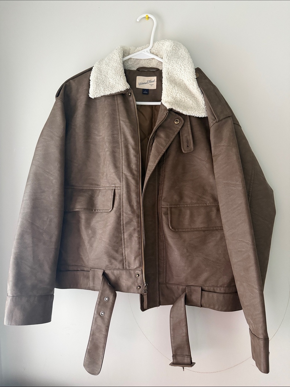 Universal Thread Brown Bomber Jacket with Cream Shearling Collar